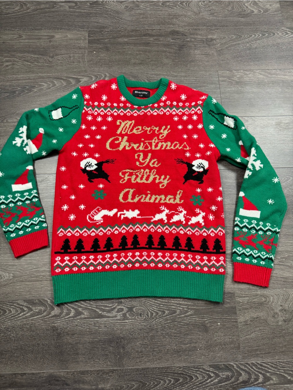 Bluenotes Men’s Large Ugly Christmas Sweater Home Alone Filthy Animal Holiday